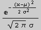 ^(-(x - μ)^2/(2 σ^2))/((2 π)^(1/2) σ)
