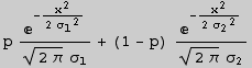 p^(-x^2/(2 σ_1^2))/((2 π)^(1/2) σ_1) + (1 - p) ^(-x^2/(2 σ_2^2))/((2 π)^(1/2) σ_2)