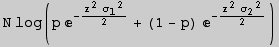 N log(p ^(-(z^2 σ_1^2)/2) + (1 - p) ^(-(z^2 σ_2^2)/2))